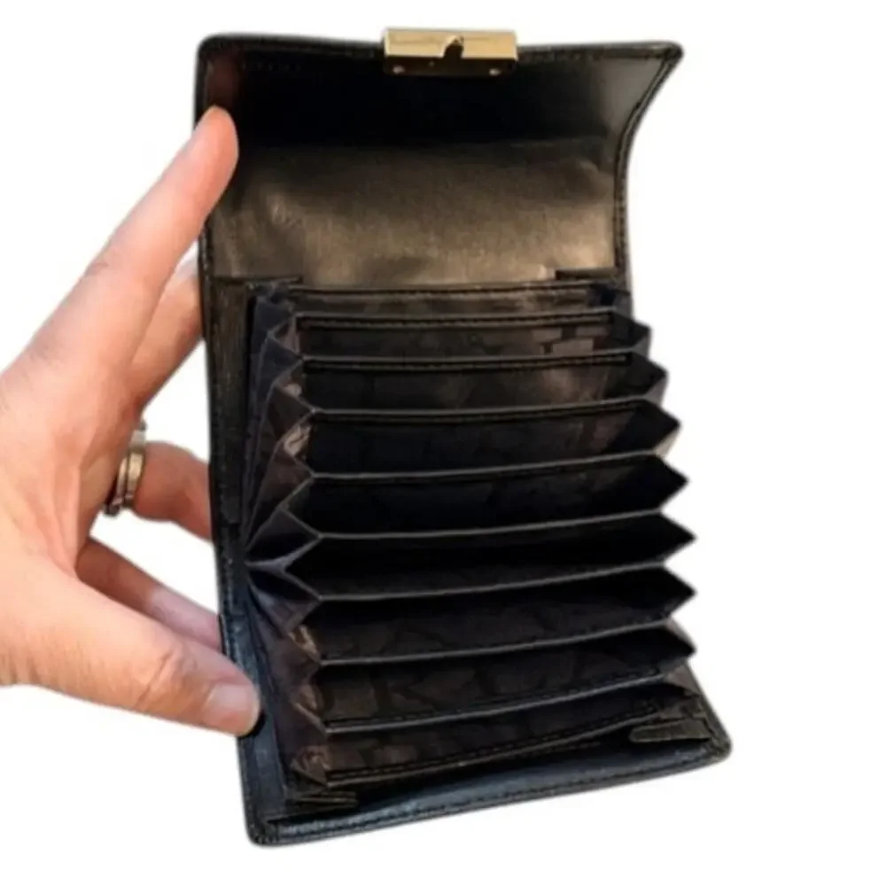 Furla Babylon Black Leather Accordion Card Case Wallet Expandable